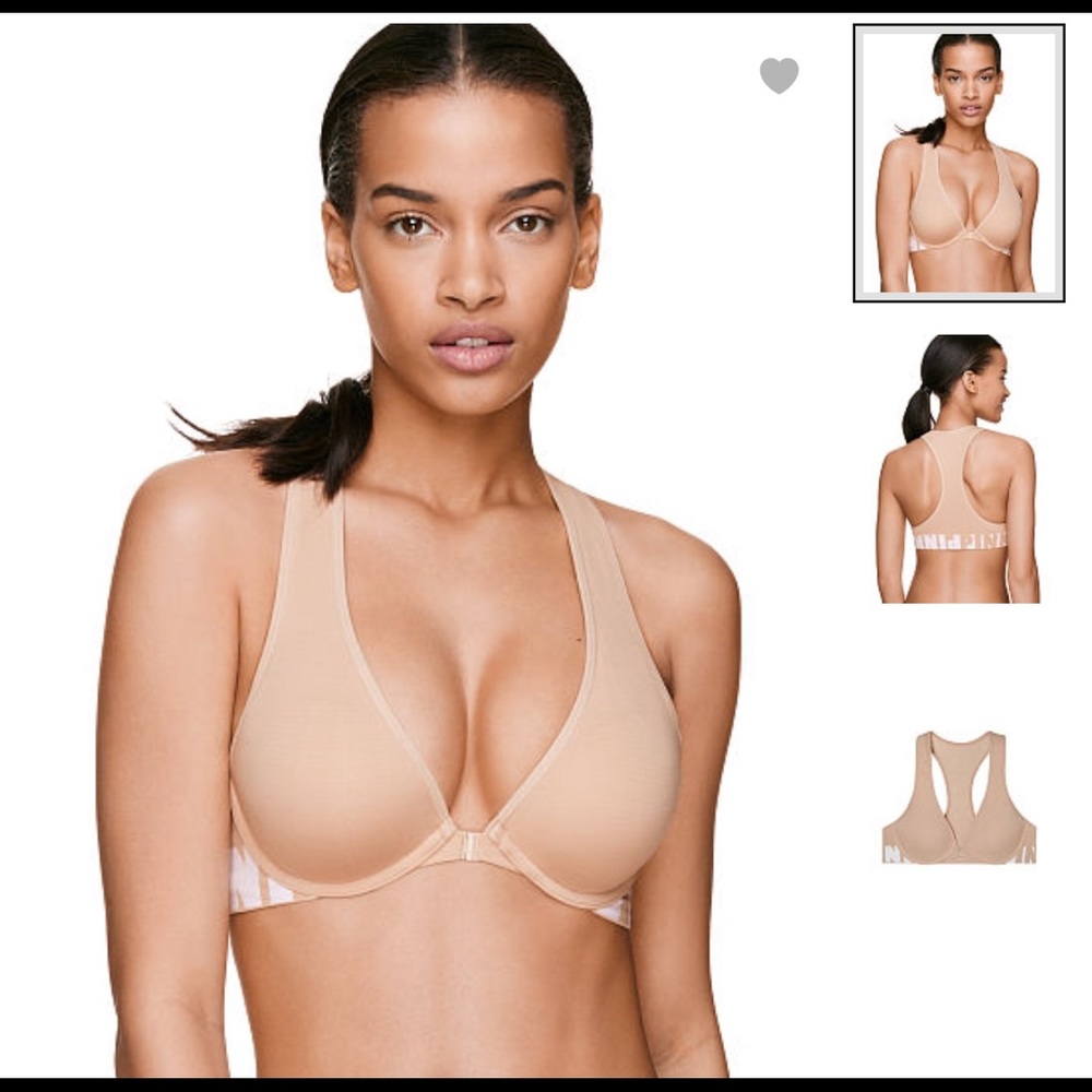 Pink Plunge Front Close Sports Bra 36B
